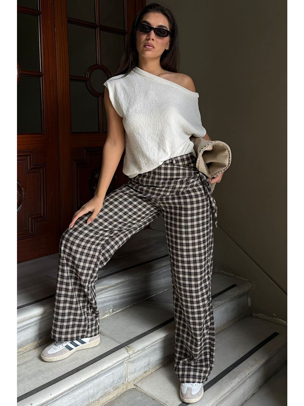 Kahverengi Fularlı Ekose Pantolon Mg2734-5