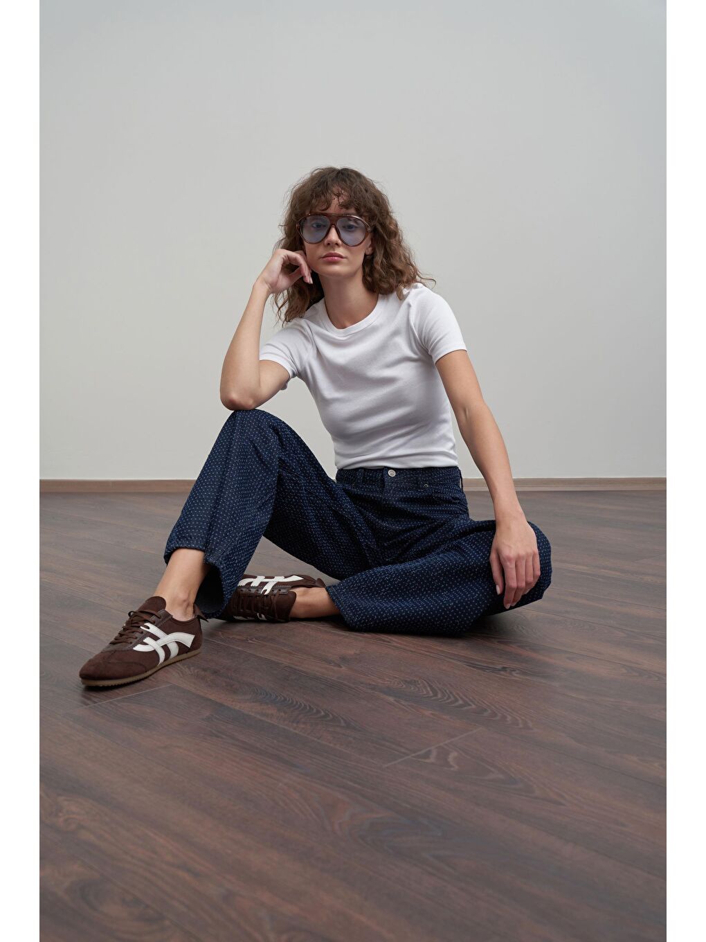 Mavi-Kırık İğne Dokulu Denim Pantolon