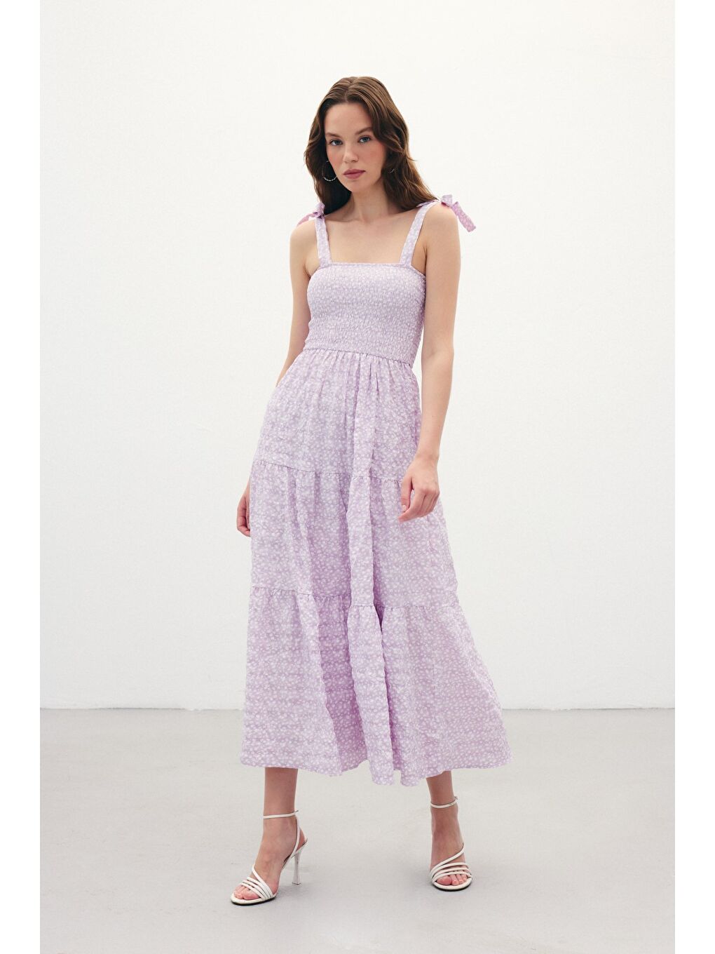 Desenli Uzun Elbise - Lila