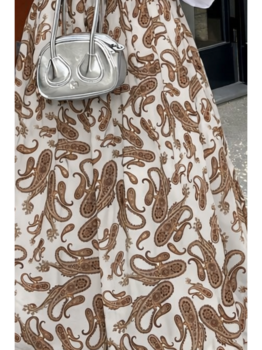 Kadın Desenli Trend Beyaz Uzun Tül Tesettür Etek-3