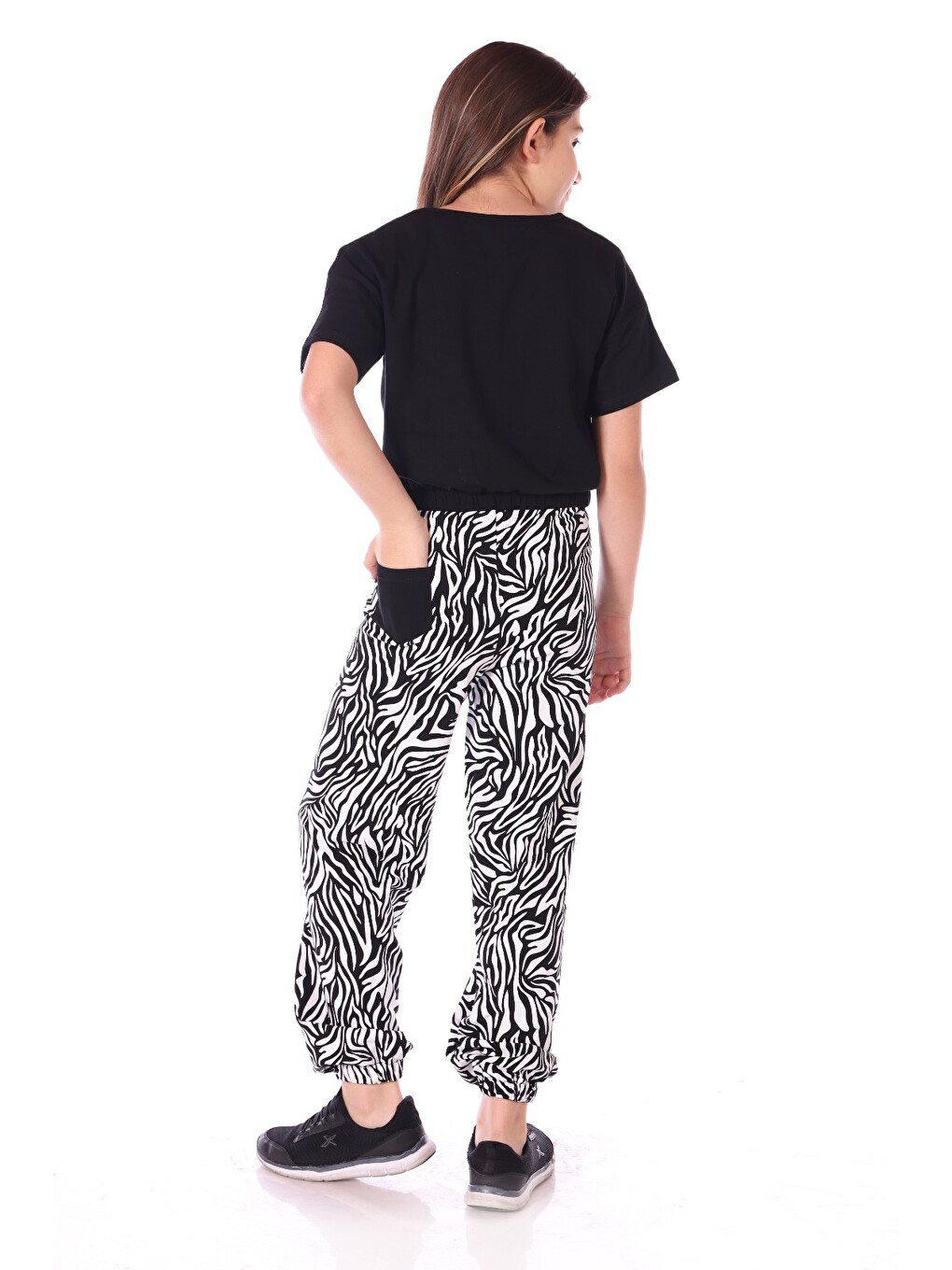 Siyah Kız Çocuk Only I Can Yazılı Zebra Baskılı Eşofman Takım-1