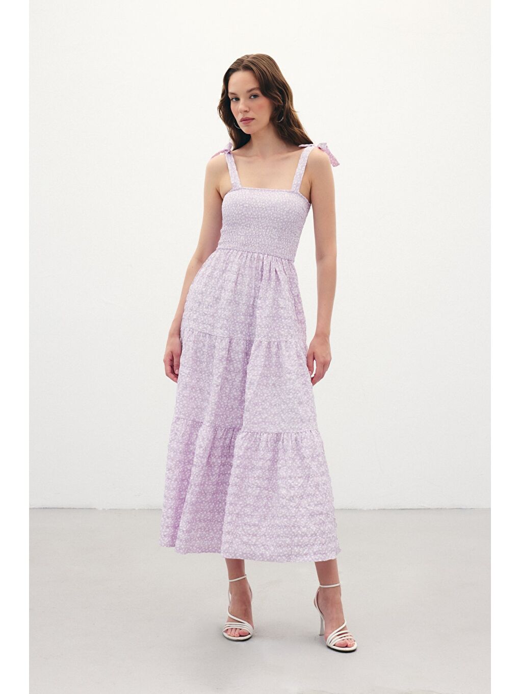 Desenli Uzun Elbise - Lila-1