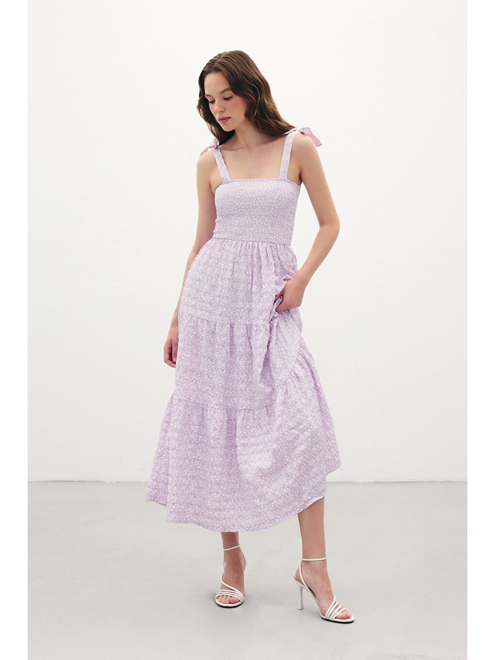 Desenli Uzun Elbise - Lila-2