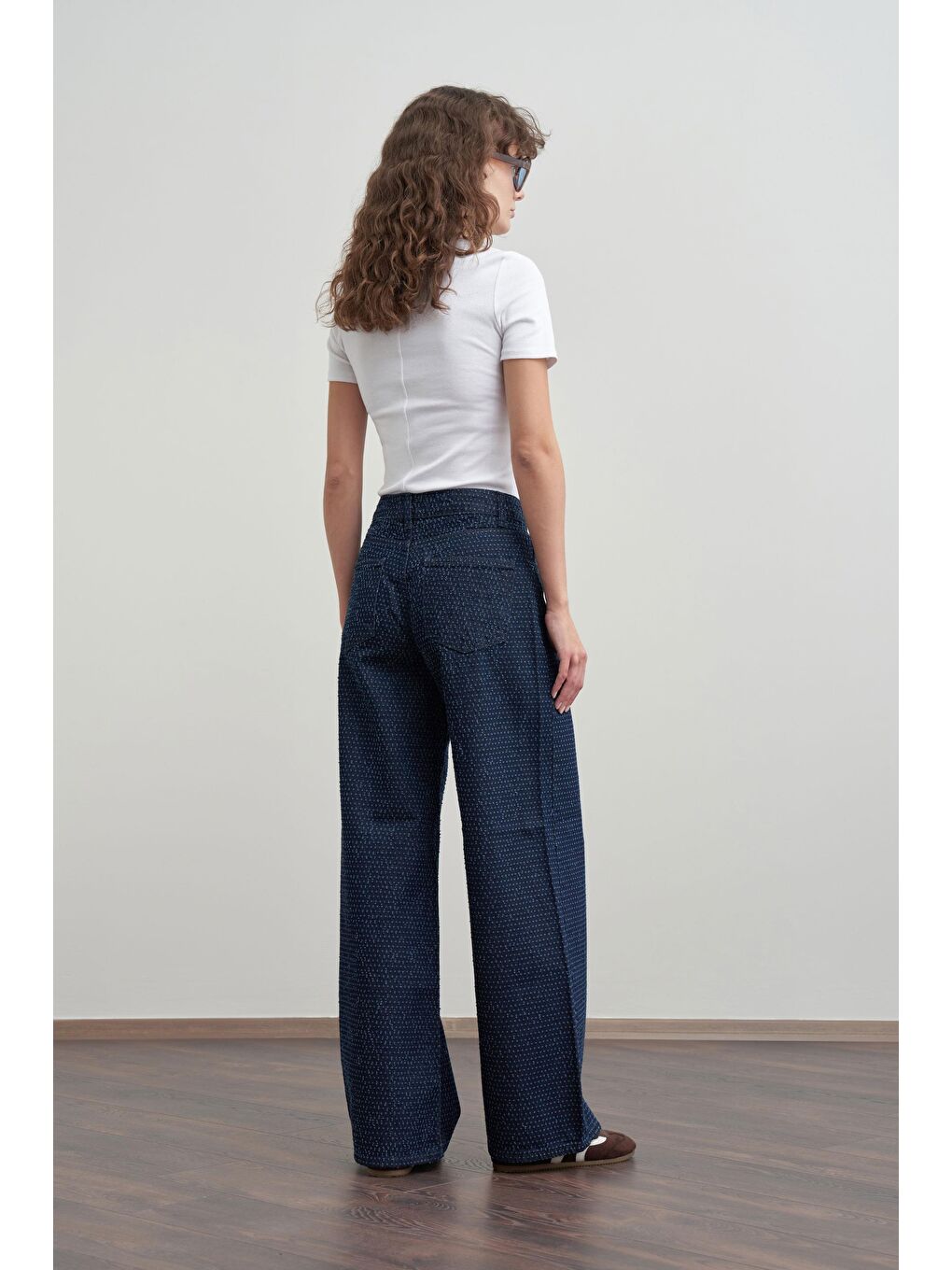 Mavi-Kırık İğne Dokulu Denim Pantolon-3