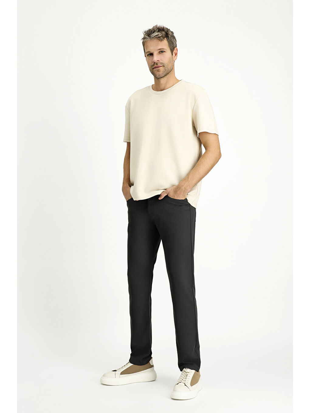 Antrasit Slim Fit Dar Kesim Kanvas / Chino Pantolon-2