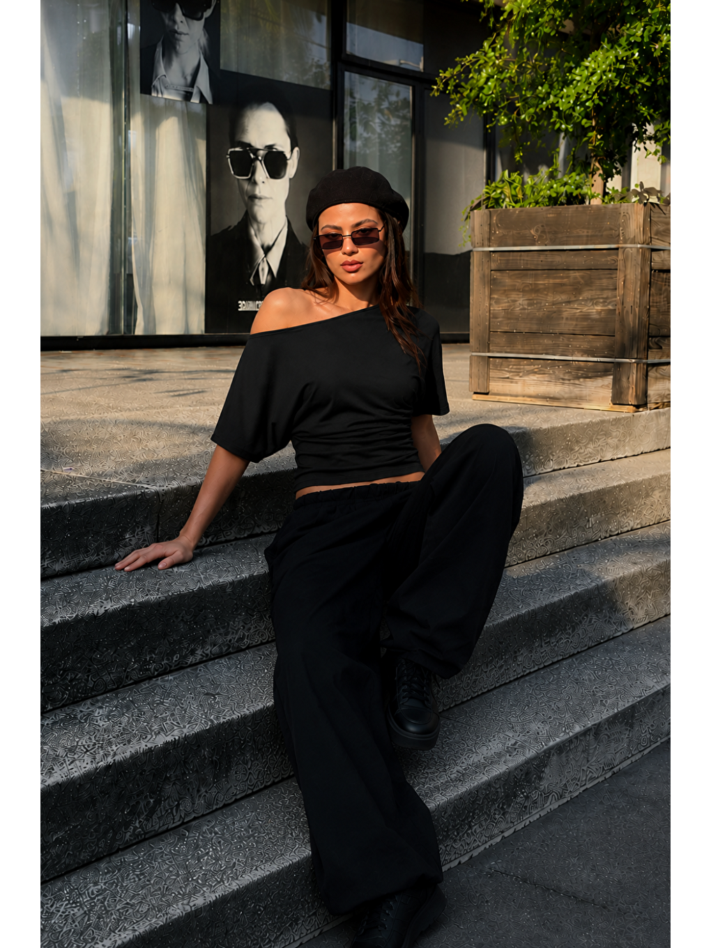 Kadın Günlük Casual Dar Siyah Crop Bluz-2
