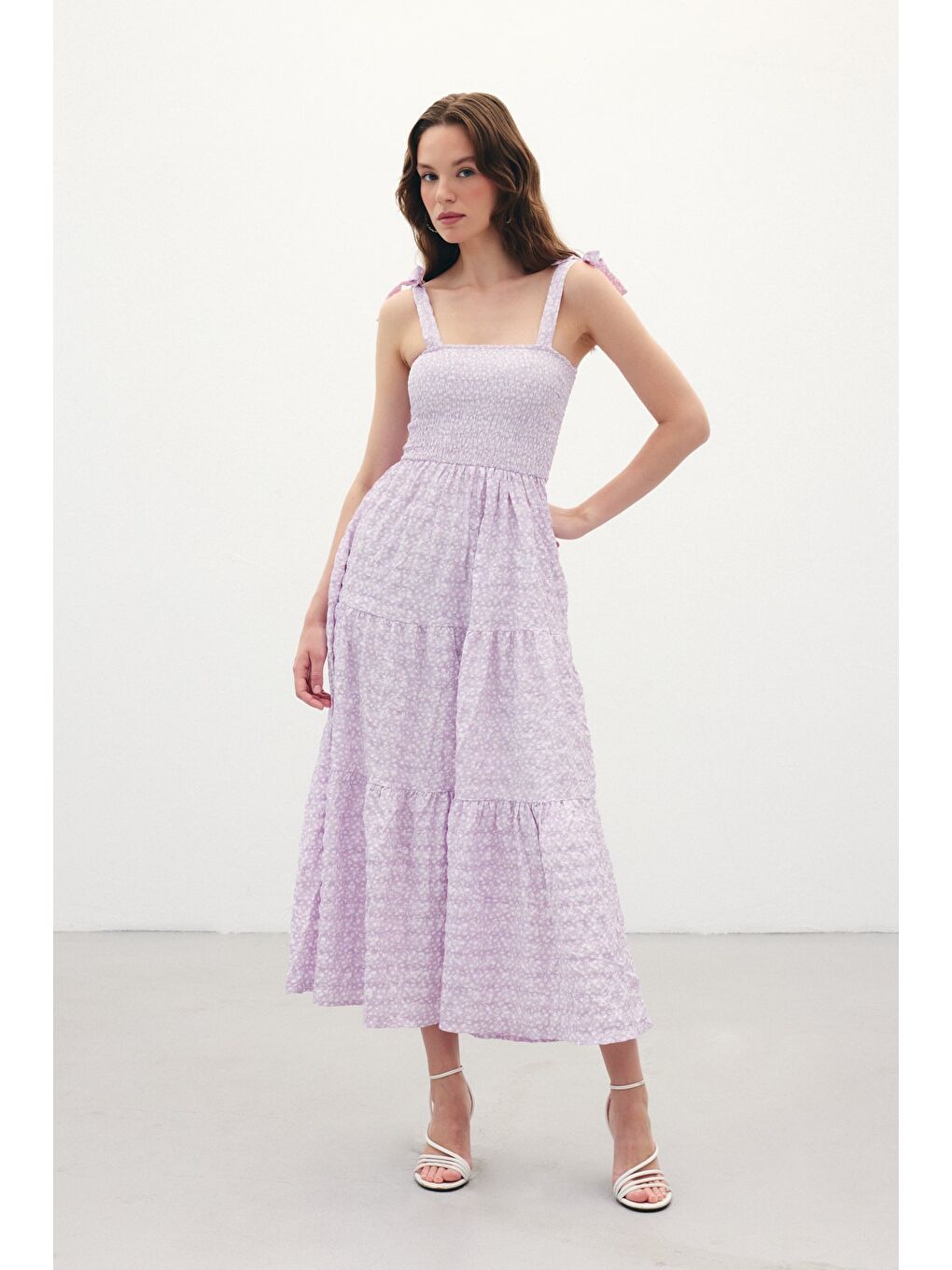 Desenli Uzun Elbise - Lila-3