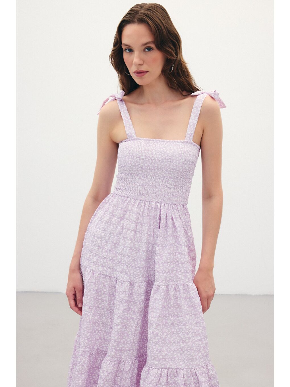 Desenli Uzun Elbise - Lila-4
