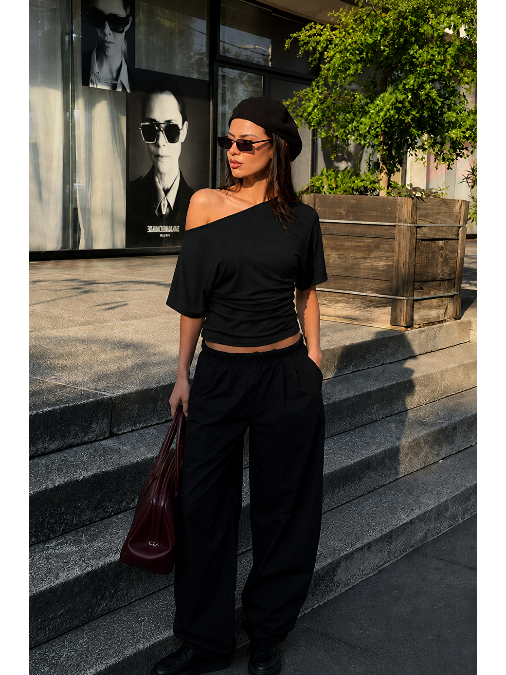 Kadın Günlük Casual Dar Siyah Crop Bluz-3