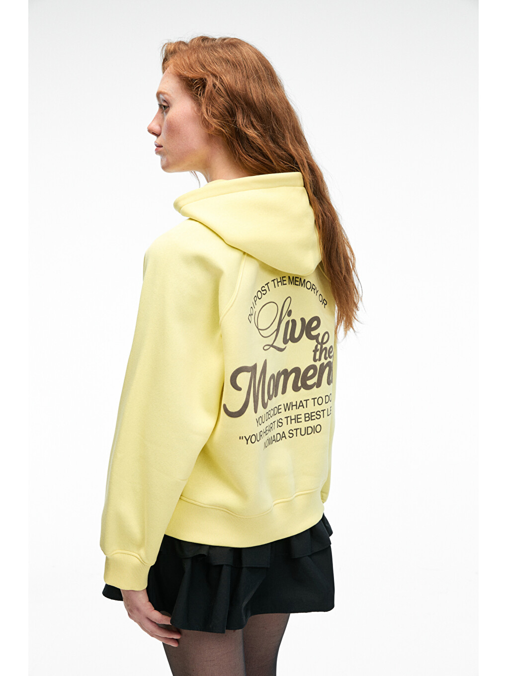 Orınque Kadın Kapüşonlu Baskı Ve Nakış Detaylı Oversize Sarı Sweatshirt-3