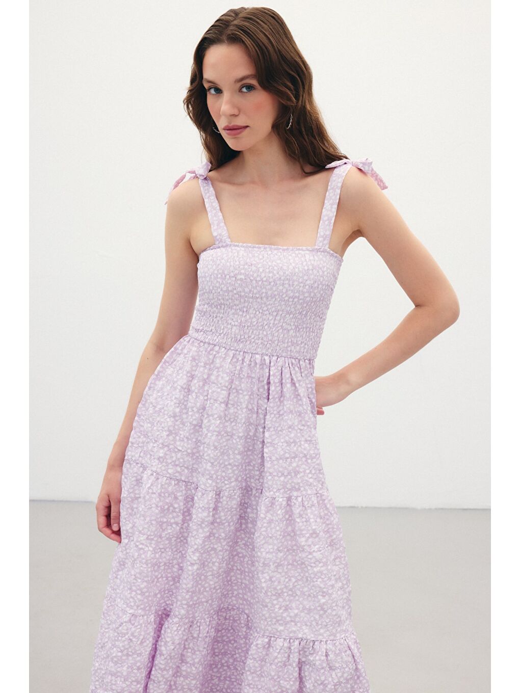 Desenli Uzun Elbise - Lila-5