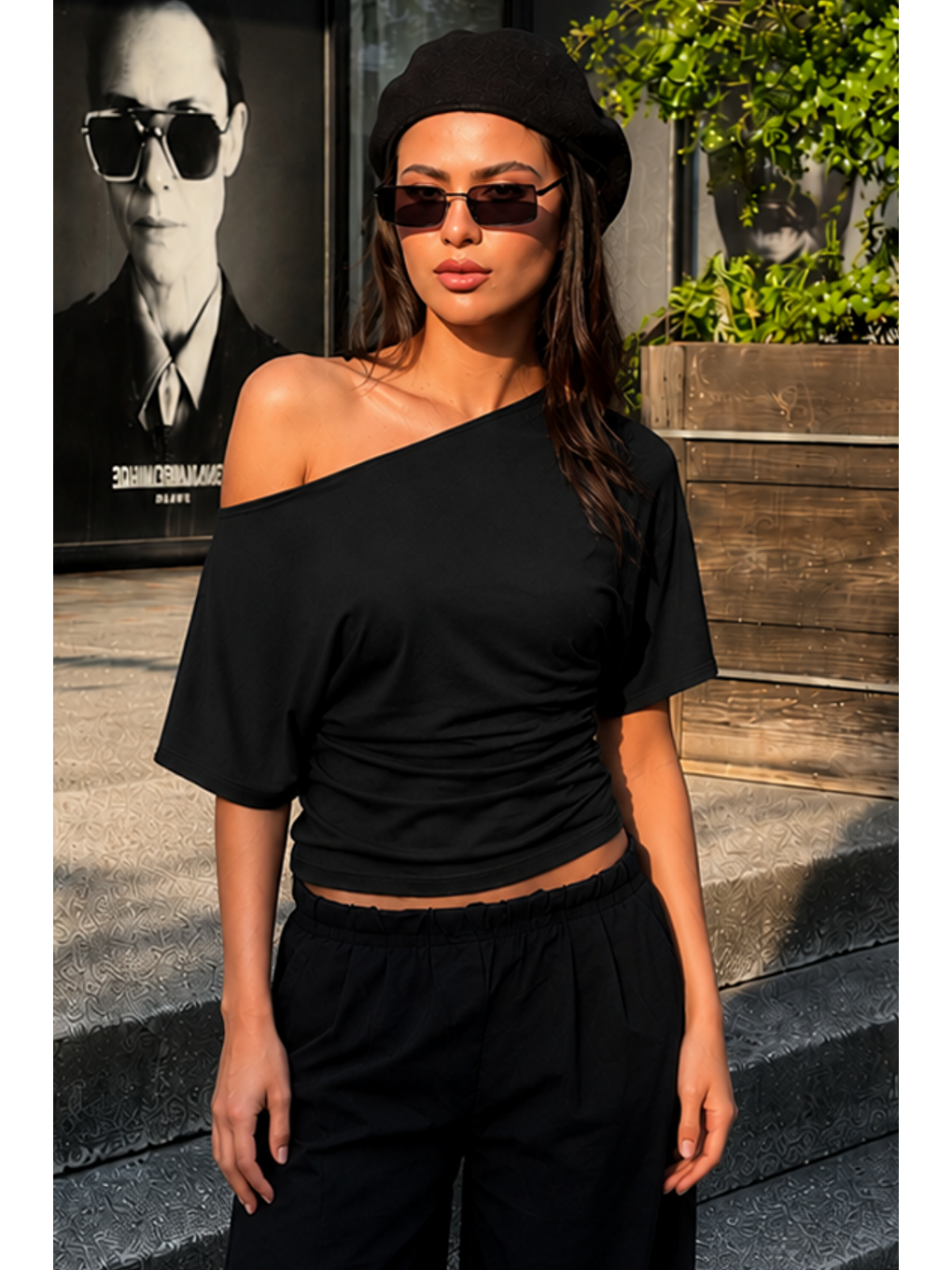 Kadın Günlük Casual Dar Siyah Crop Bluz-4