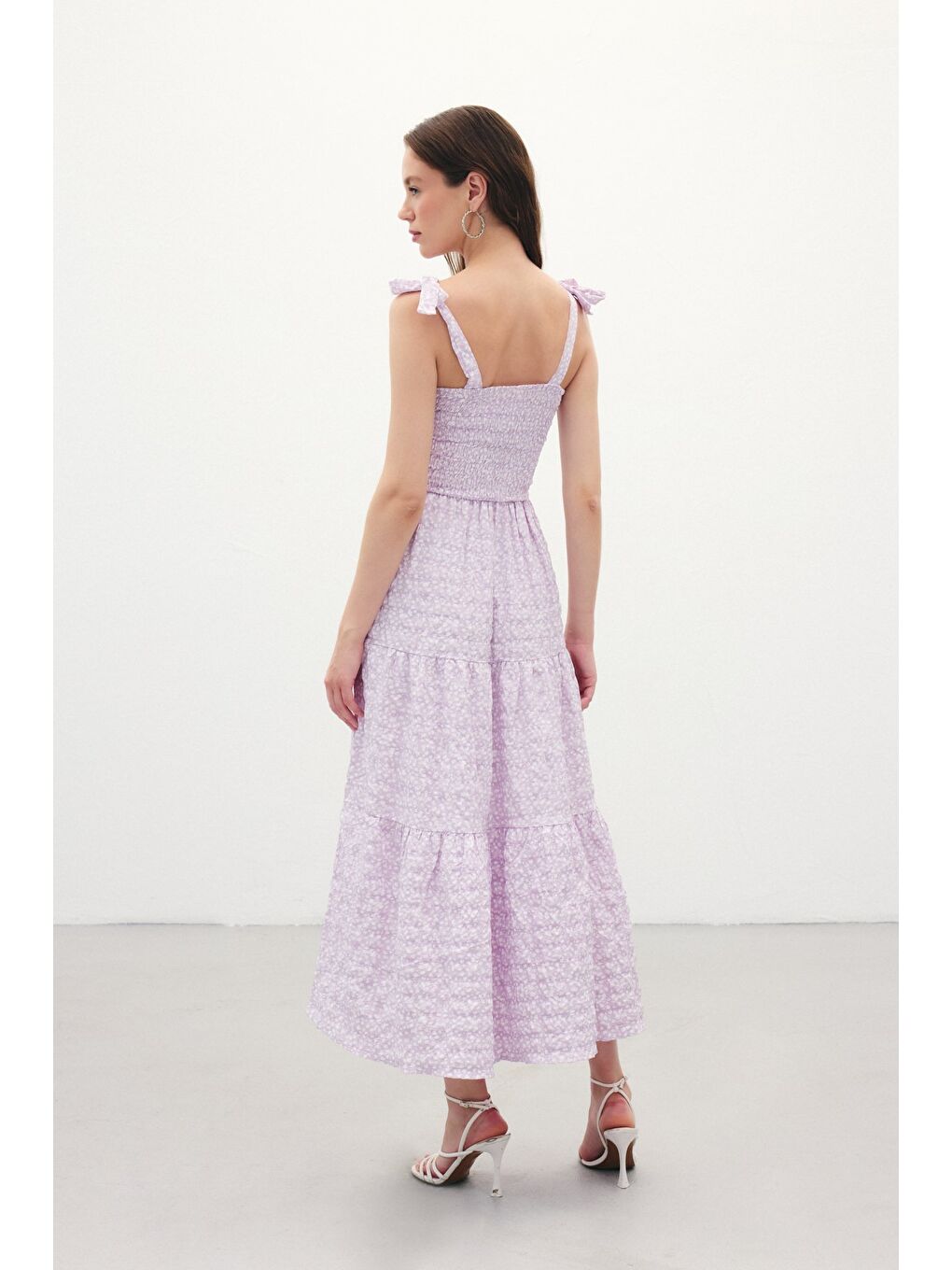 Desenli Uzun Elbise - Lila-7