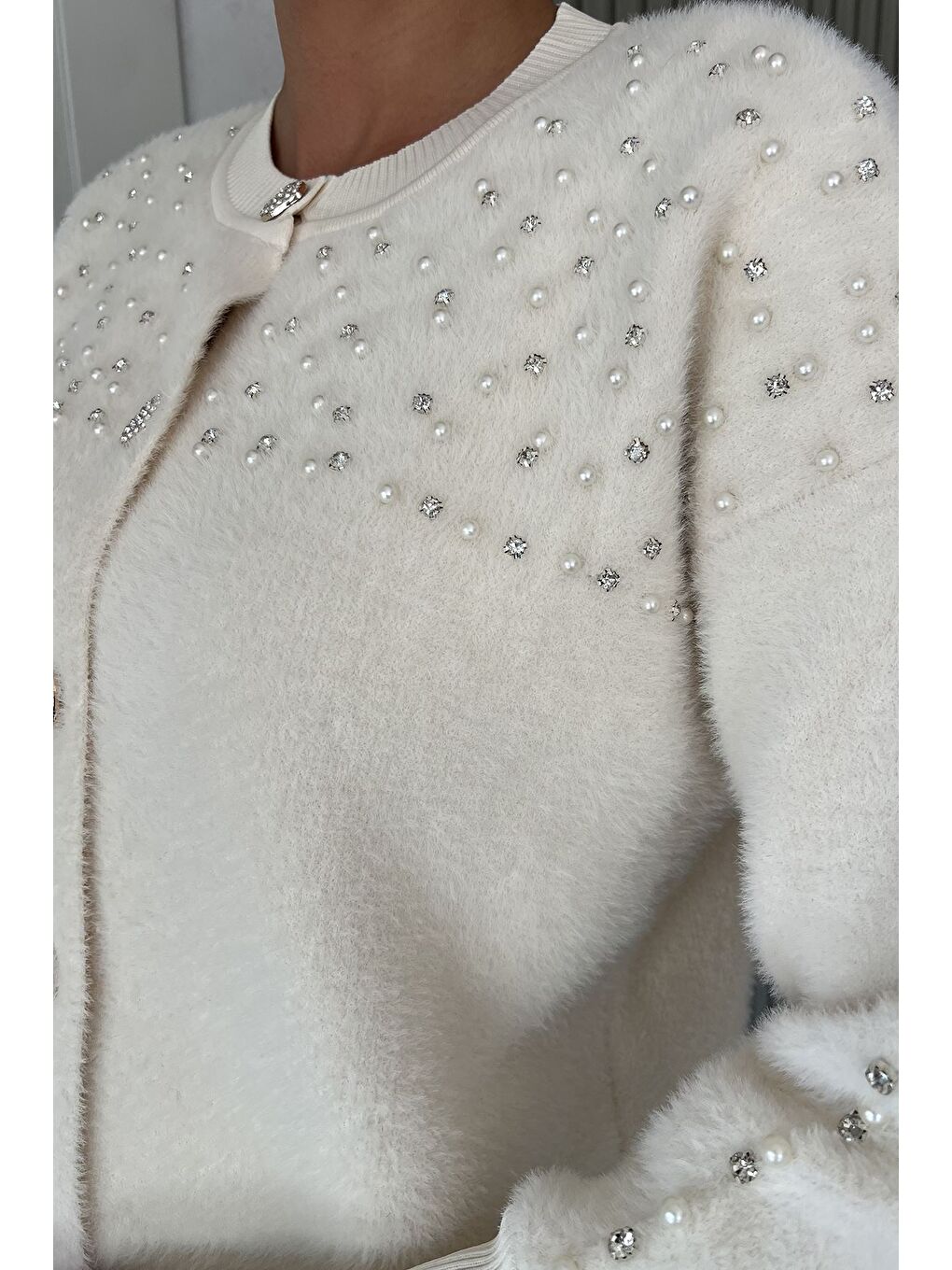 Ekru Omuz Taşlı Şardonlu Triko Ceket(s,m,l,xl Uyumludur)-2