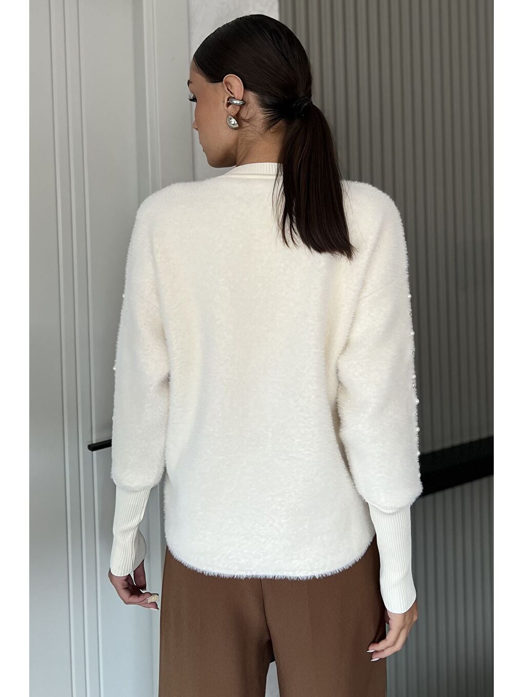 Ekru Omuz Taşlı Şardonlu Triko Ceket(s,m,l,xl Uyumludur)-3