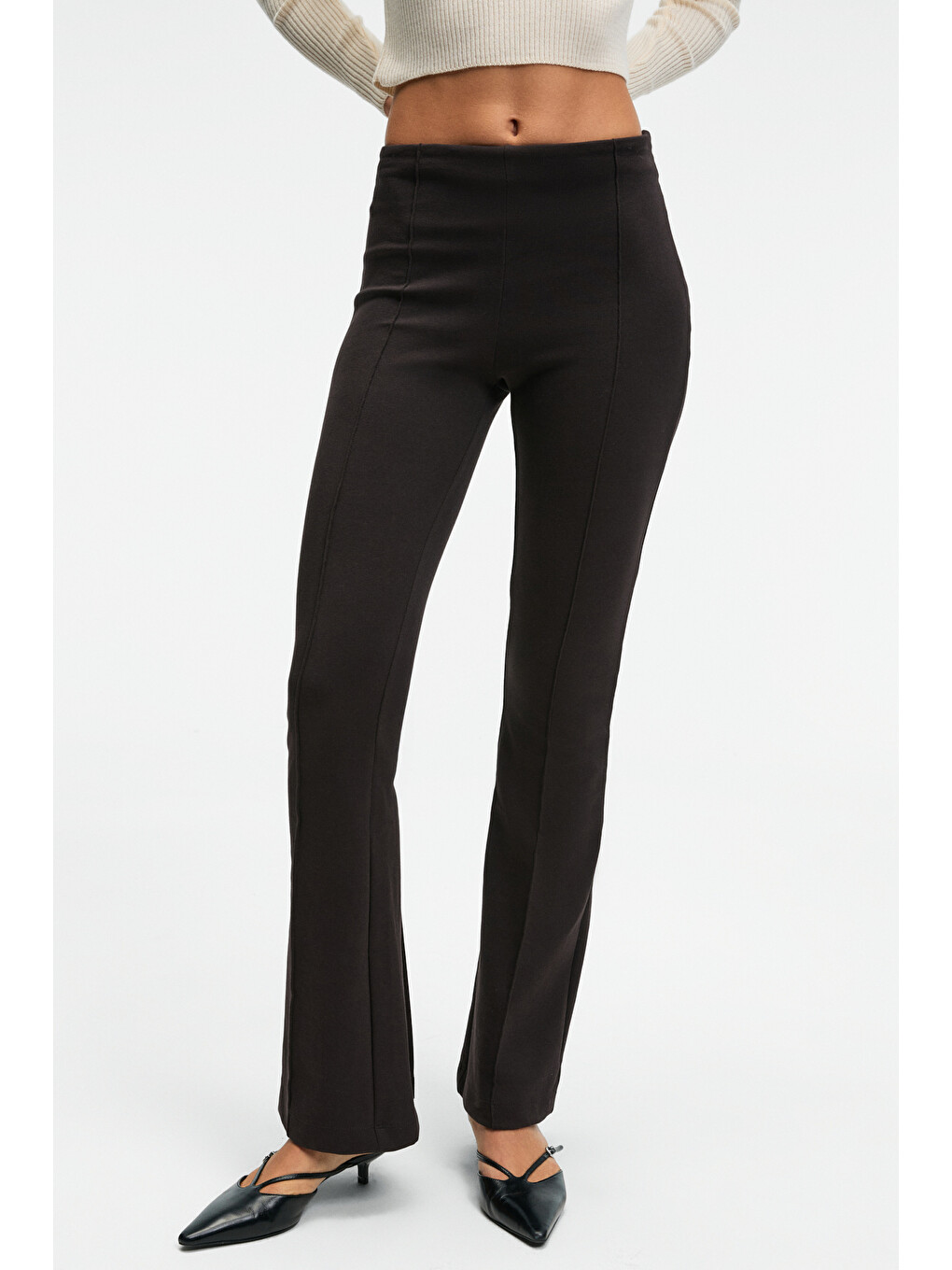 Lysavıne Kadın Esnek Kumaşlı Slim Fit Koyu Kahverengi Pantolon-2