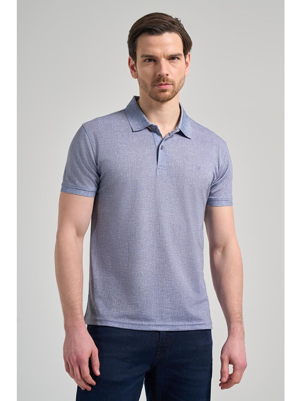 Koyu Lacivert Kısa Kol Baskılı Pike Polo Yaka Cepsiz Esnek Casual Slim Fit Tişört 1011250151