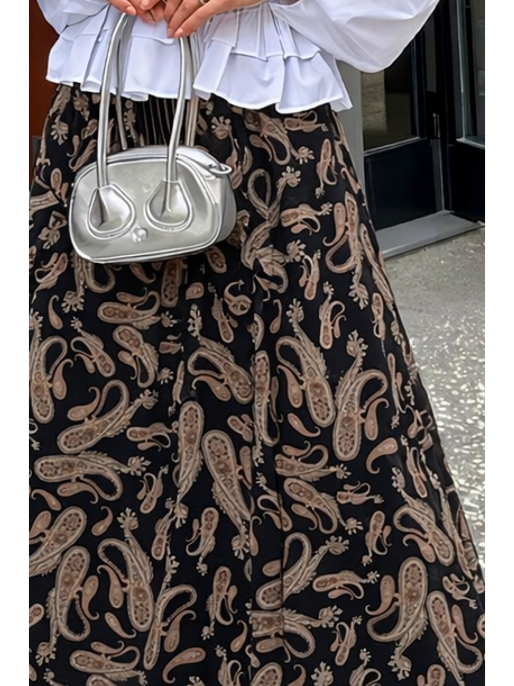 Kadın Desenli Trend Siyah Uzun Tül Tesettür Etek-3