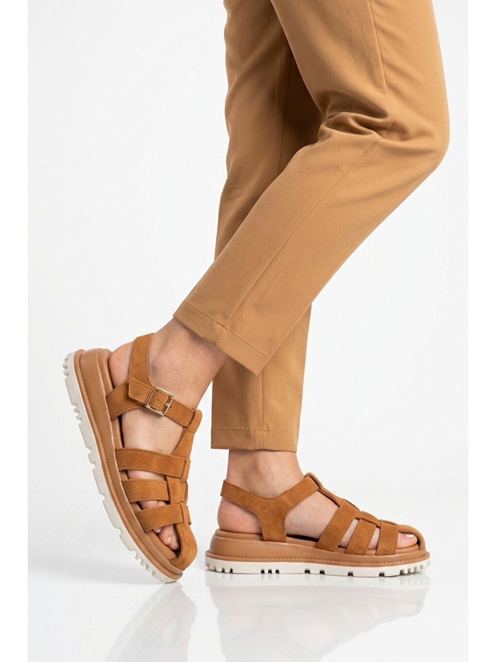 Kahverengi Taba Süet Hakiki Deri Kadın Sandalet Z796 Z-1