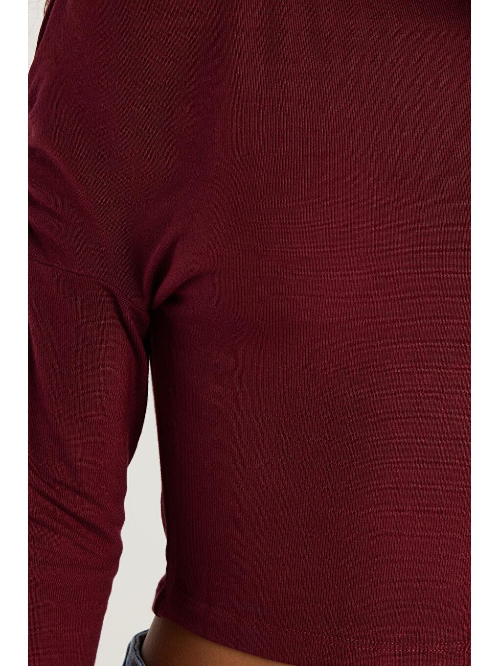 Kadın Slim Fit Dar Kesim Kayık Yaka Viskon Bordo Bluz-2