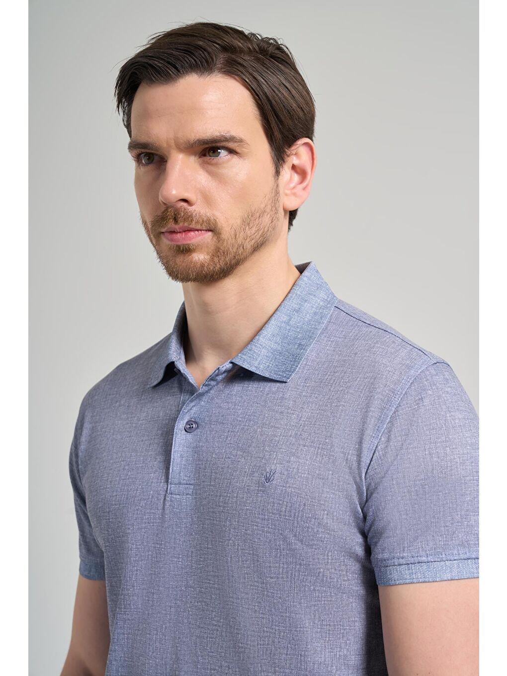 Koyu Lacivert Kısa Kol Baskılı Pike Polo Yaka Cepsiz Esnek Casual Slim Fit Tişört 1011250151-3