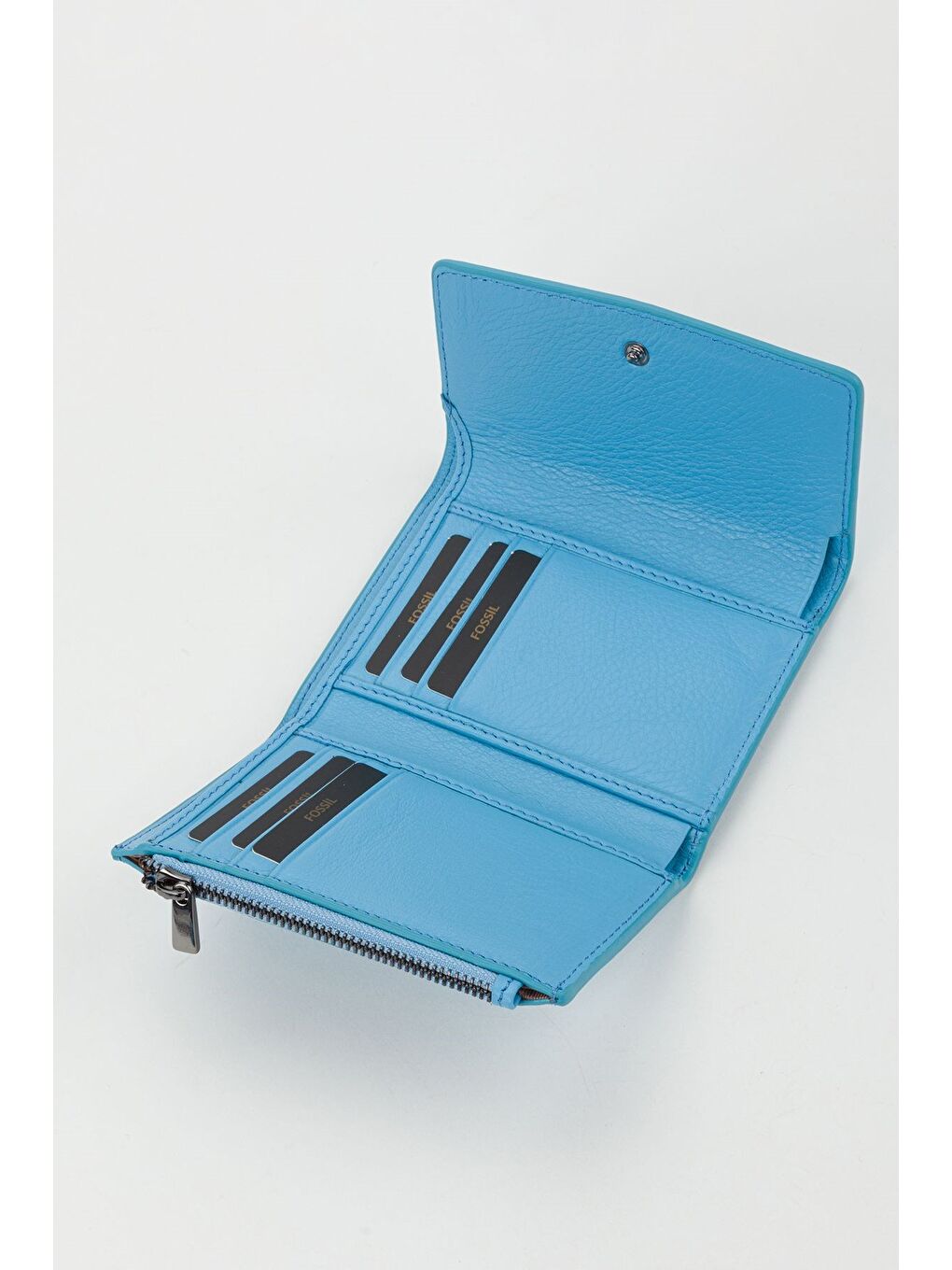 Kutulu Hakiki Deri Buz Mavi Orta Boy Kadın El Portföyü Kartlık Cüzdan-1