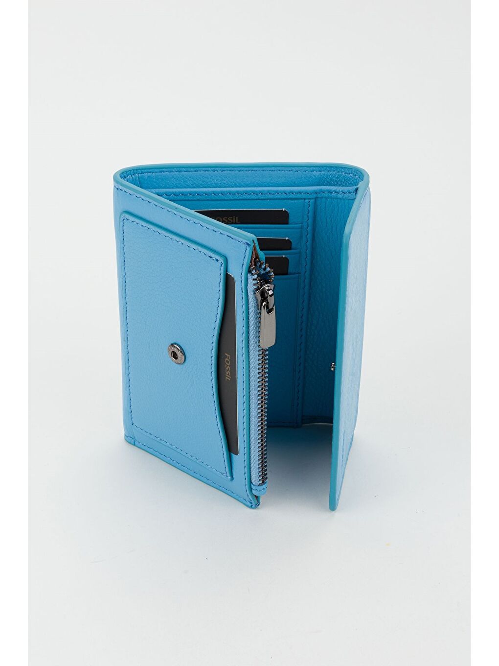 Kutulu Hakiki Deri Buz Mavi Orta Boy Kadın El Portföyü Kartlık Cüzdan-2