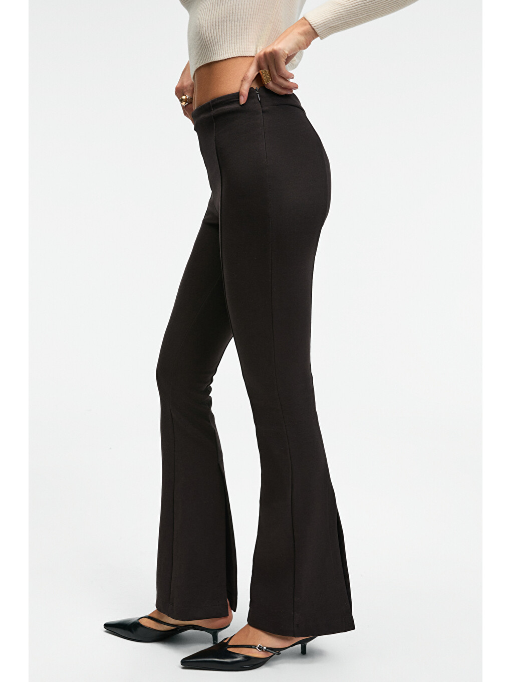 Lysavıne Kadın Esnek Kumaşlı Slim Fit Koyu Kahverengi Pantolon-3