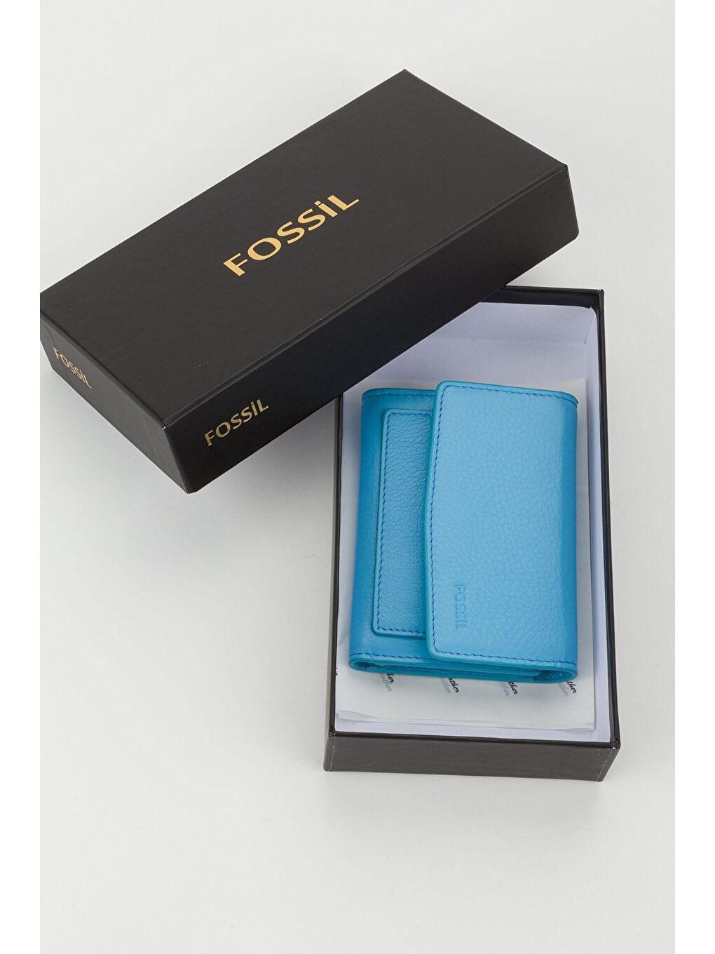 Kutulu Hakiki Deri Buz Mavi Orta Boy Kadın El Portföyü Kartlık Cüzdan-5