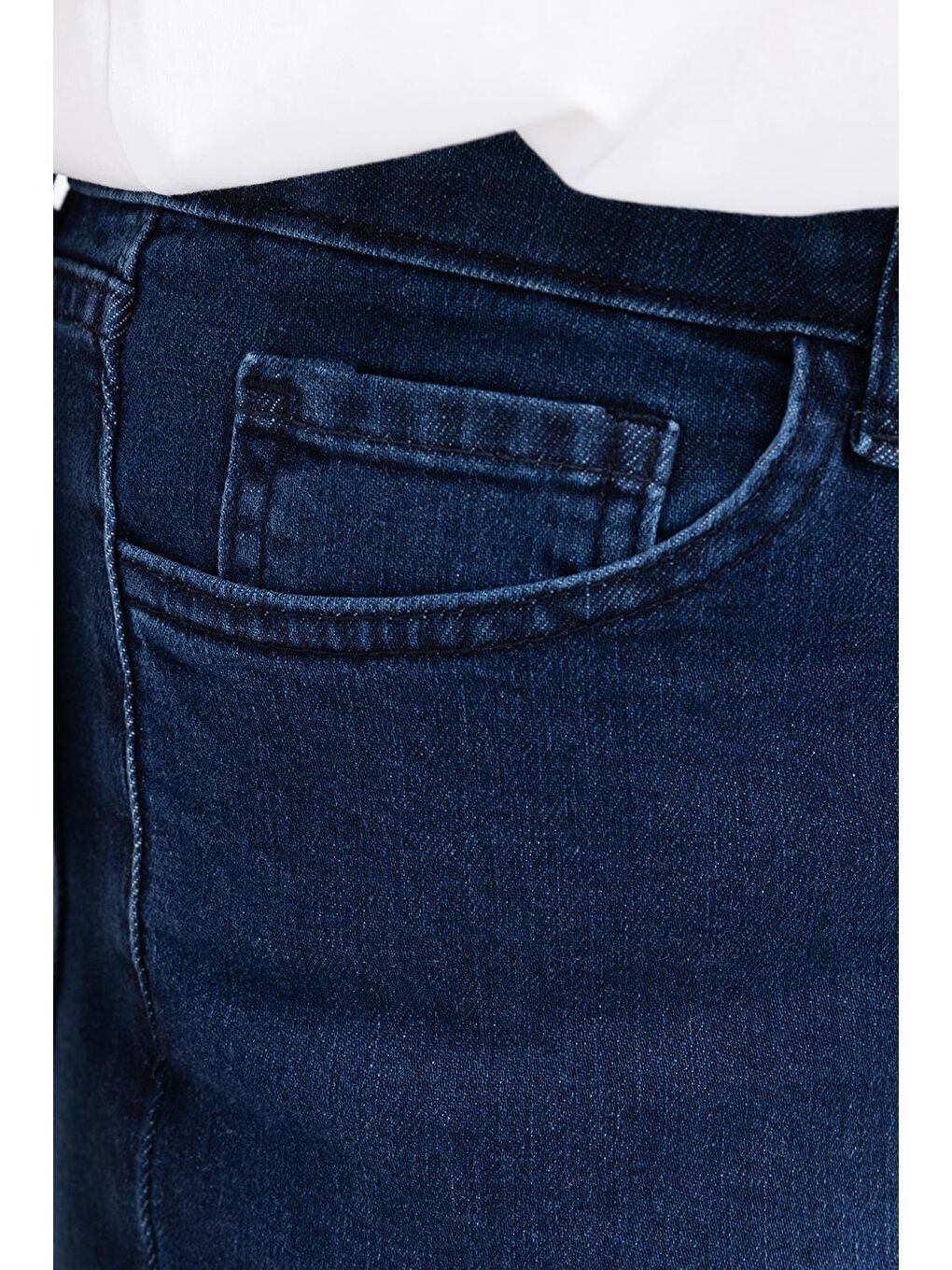 Koyu Mavi-Büyük Beden Elastanlı Boru Paça Denim Pantolon-4