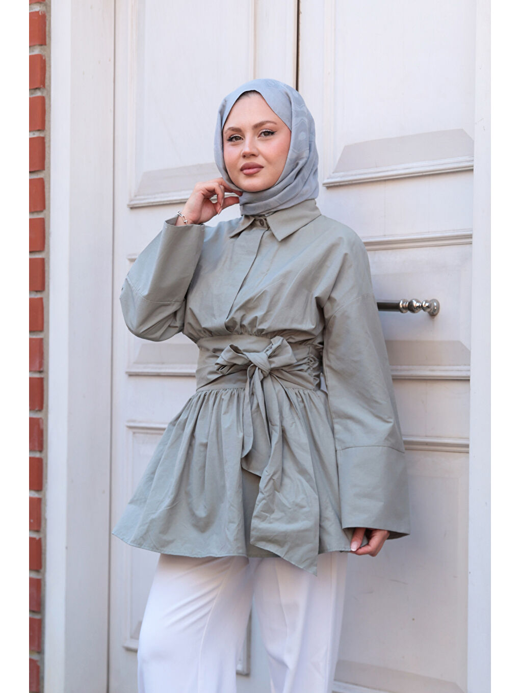 Kadın Bali Poplin Gömlek Küf Yeşil-1