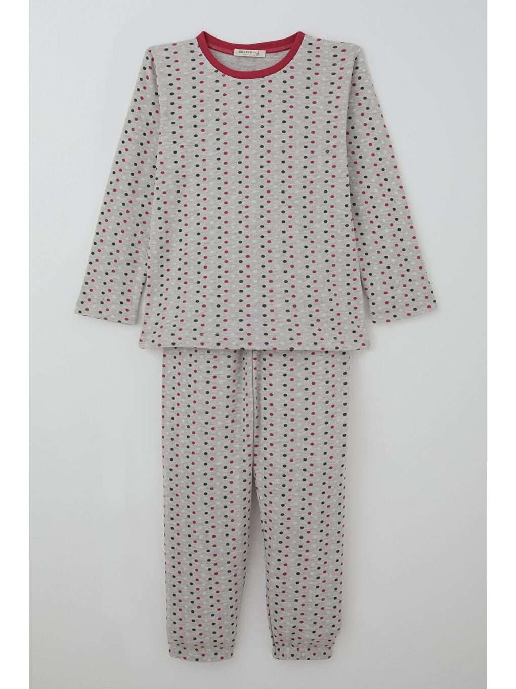 Kız Çocuk Pijama Takımı Renkli Puantiye Desenli Açık Gri Melanj (4-8 Yaş)