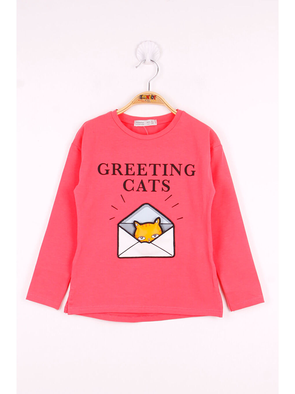 Kırmızı Kız Çocuk Kedi Baskılı T-Shirt