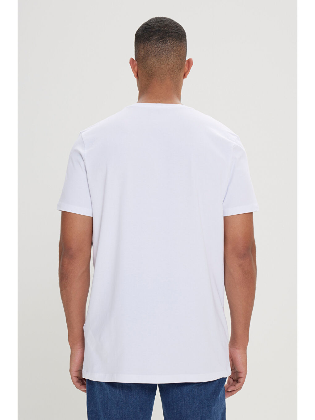 Erkek Beyaz Slim Fit Dar Kesim Pamuklu Baskılı Bisiklet Yaka Tişört-4