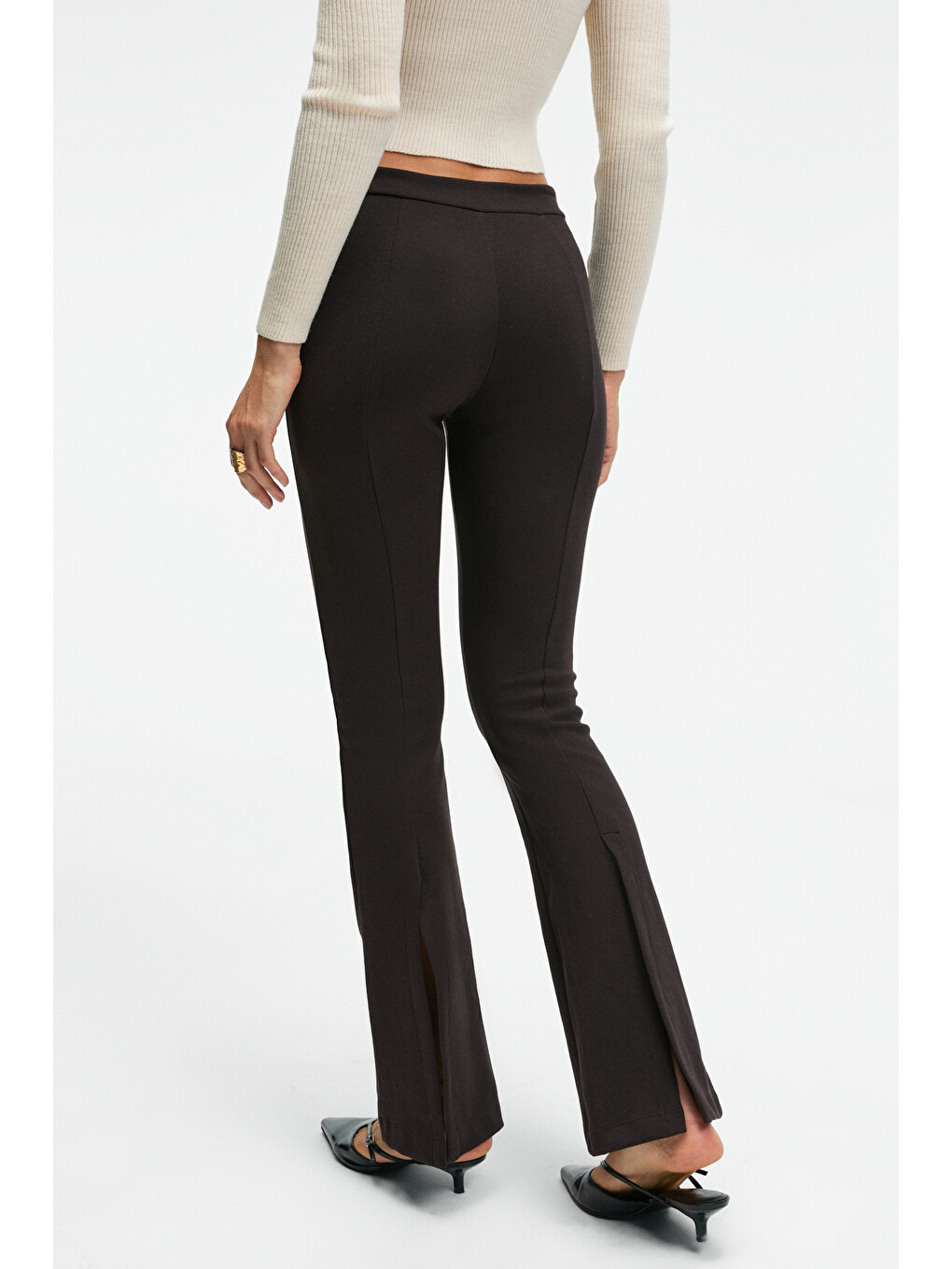 Lysavıne Kadın Esnek Kumaşlı Slim Fit Koyu Kahverengi Pantolon-4