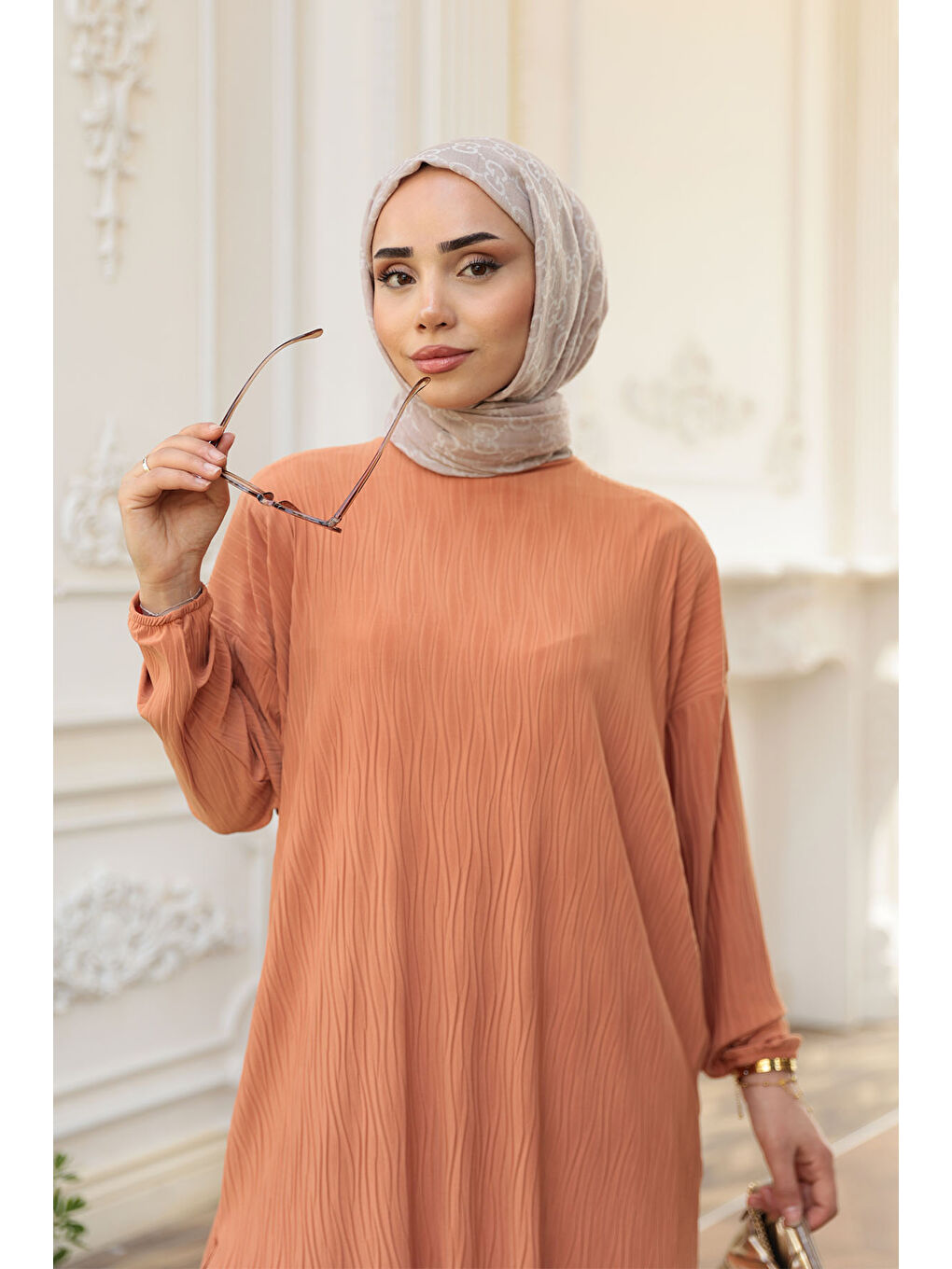 Kadın Kabarık Kumaş Takım Turuncu-3