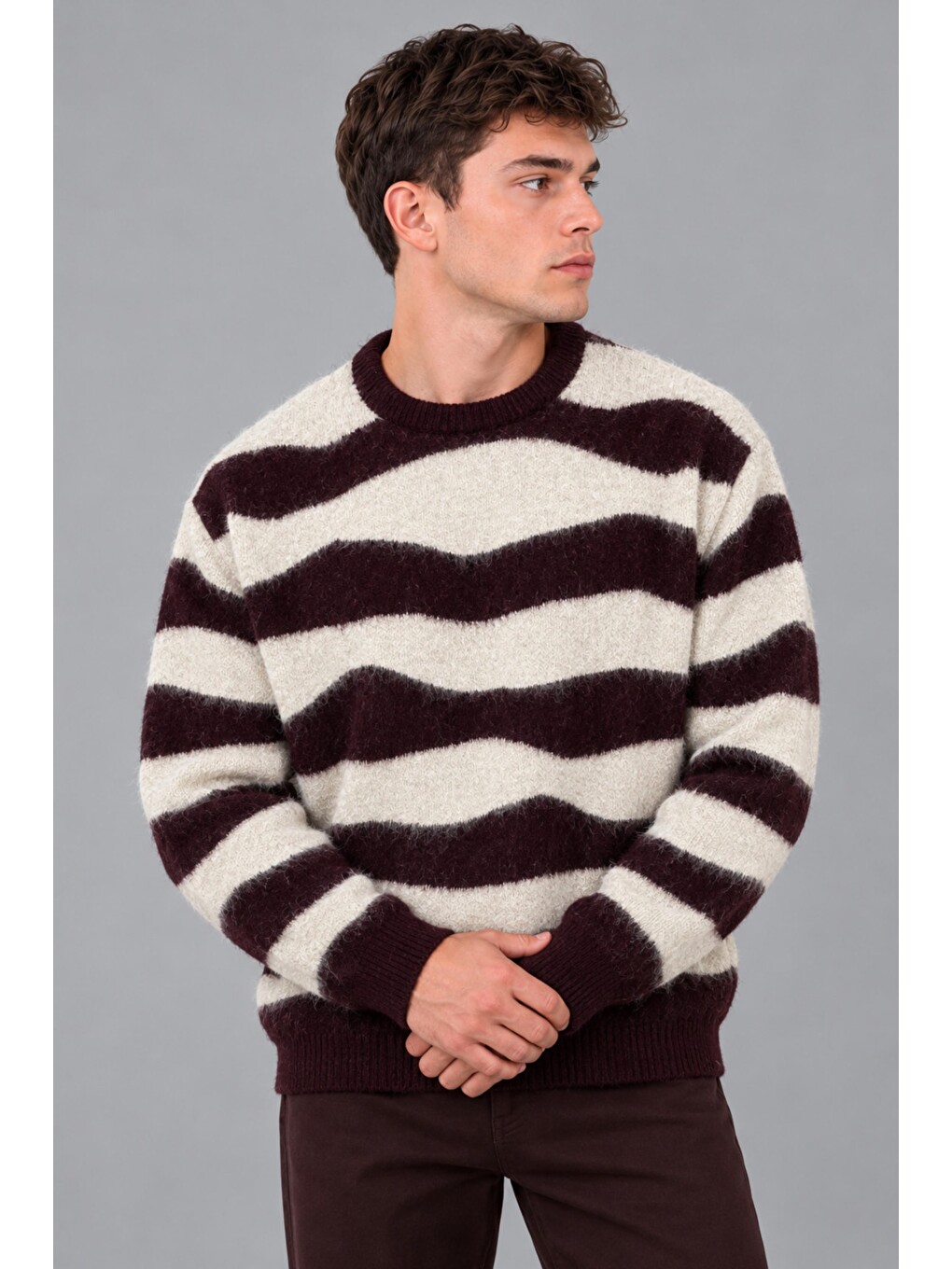 Bordo Desenli Oversize Kışlık Kazak Dp 18396_10069
