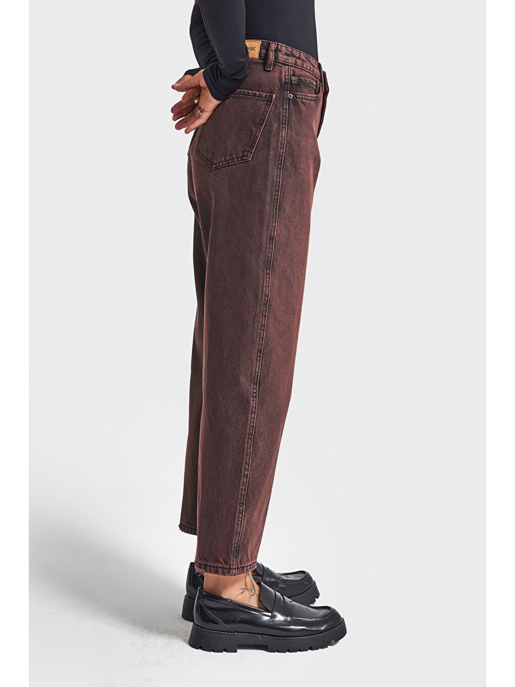Kadın Taşlanmış Bordo Renk 20w5-152 Relax Fit %100 Pamuk Özel Yıkama Denim Jean-3
