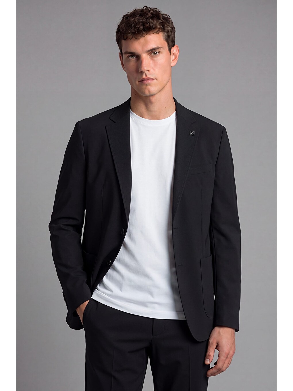 Siyah Regular Fit 6 Drop Mono Yaka Pamuklu Astarsız Takım Elbise-1