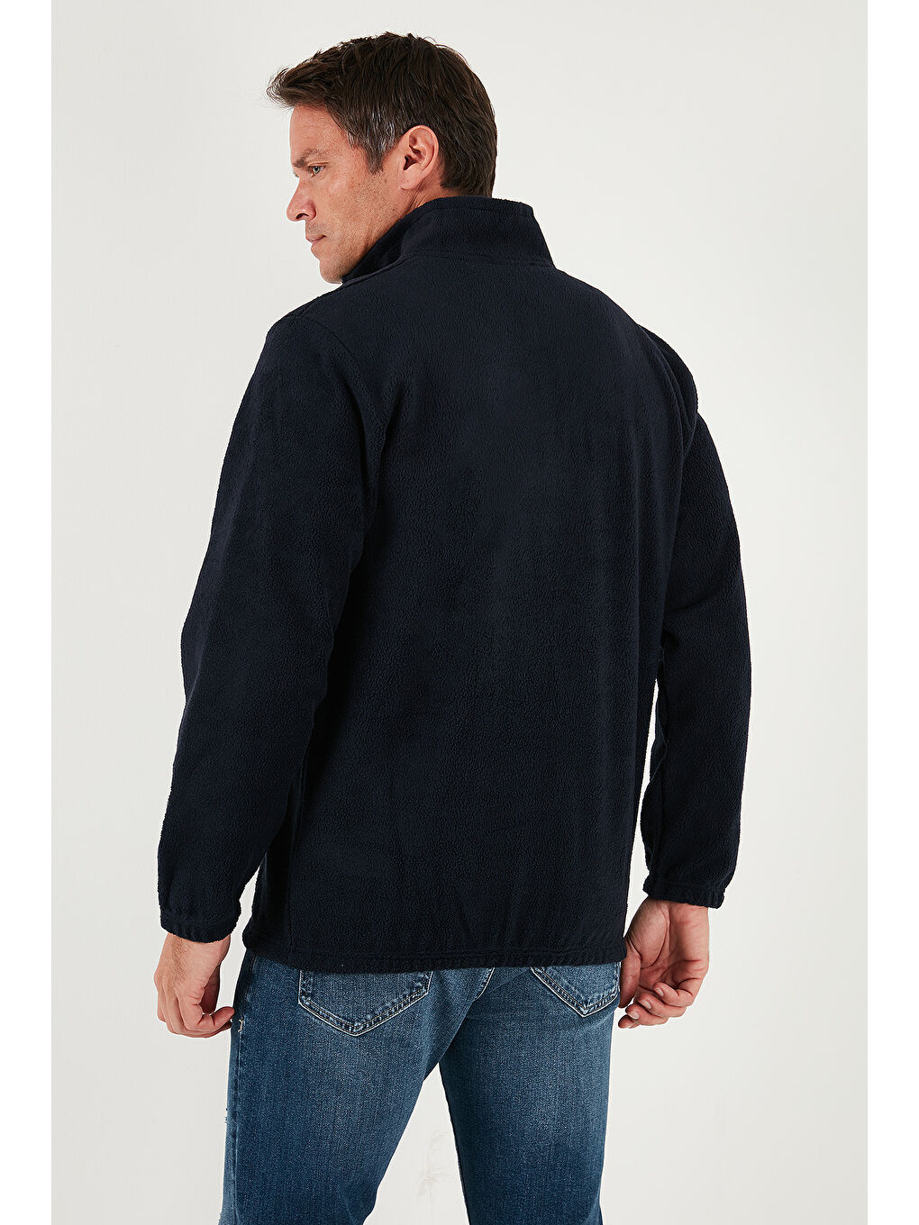 Lacivert Regular Fit Yarım Fermuarlı Dik Yaka Yumuşak Dokulu Sweat 59060661-5