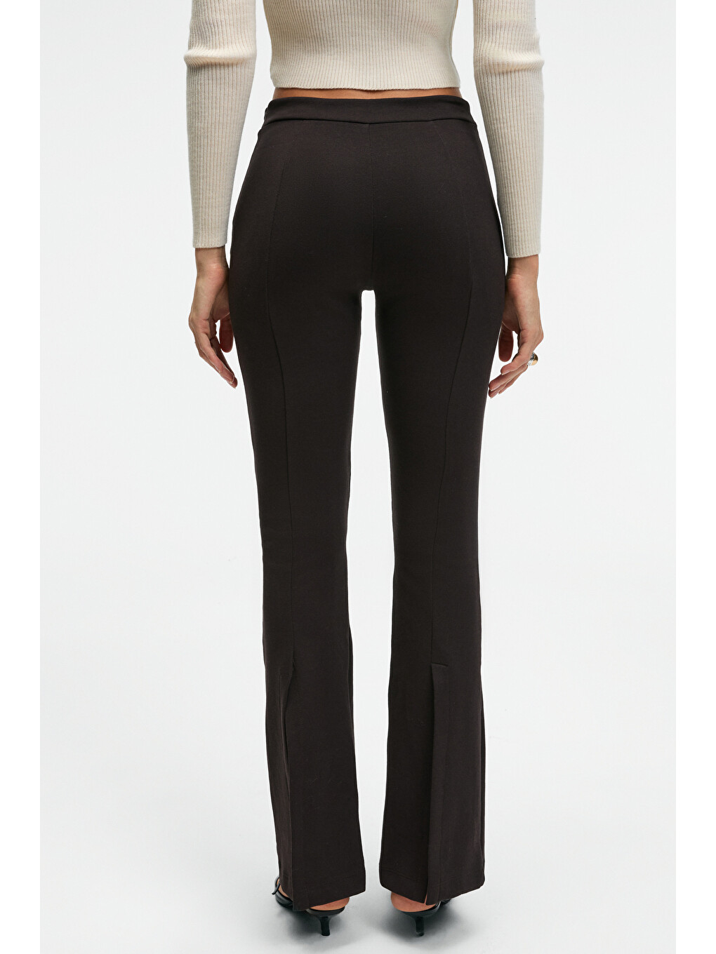 Lysavıne Kadın Esnek Kumaşlı Slim Fit Koyu Kahverengi Pantolon-5