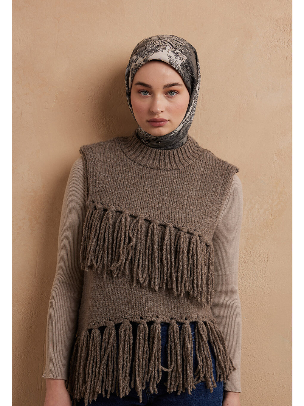 Antrasit Darıa Desen Pamuk İpek Eşarp Duman