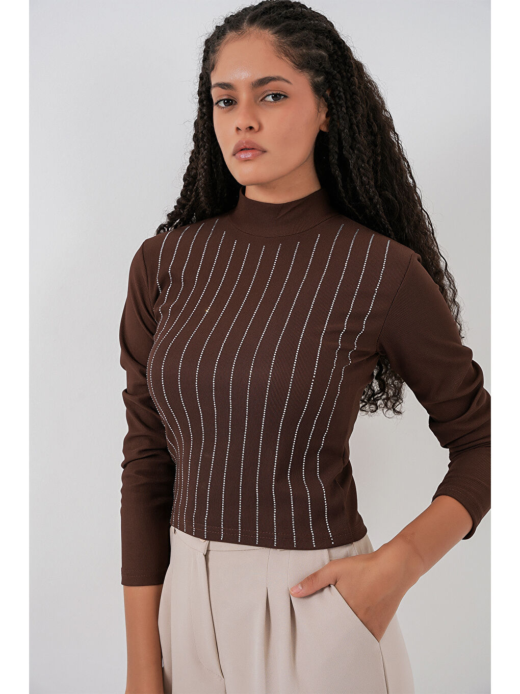 922 Taşlı Body - Kahverengi-2