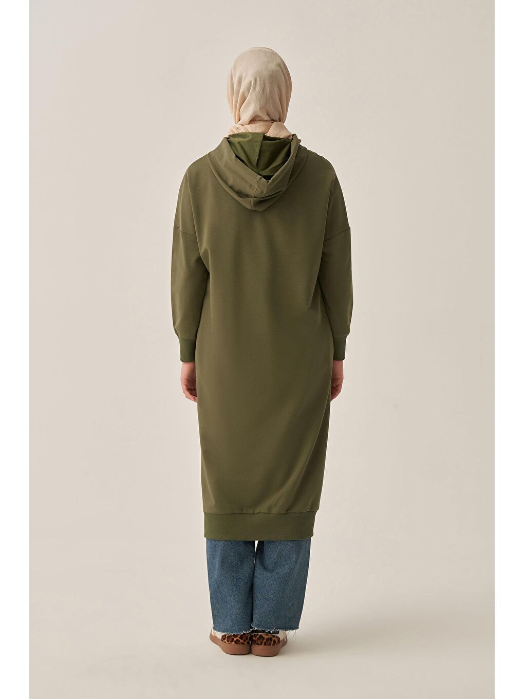 Yeşil-Kuşgözlü Kapüşonlu Cepli Sweat Tunik-2