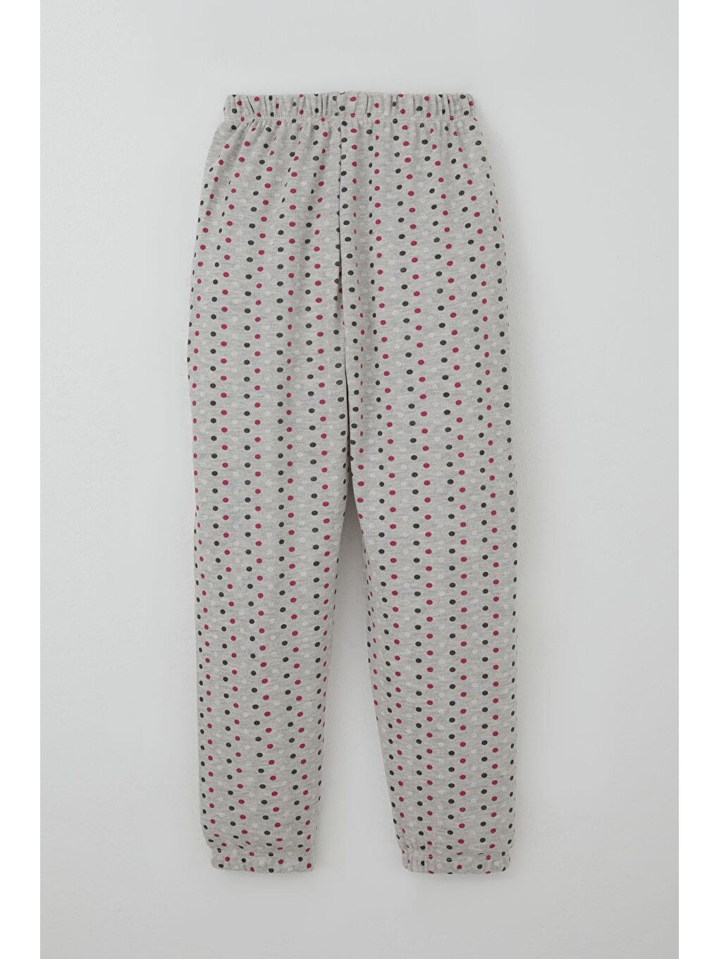 Kız Çocuk Pijama Takımı Renkli Puantiye Desenli Açık Gri Melanj (4-8 Yaş)-4