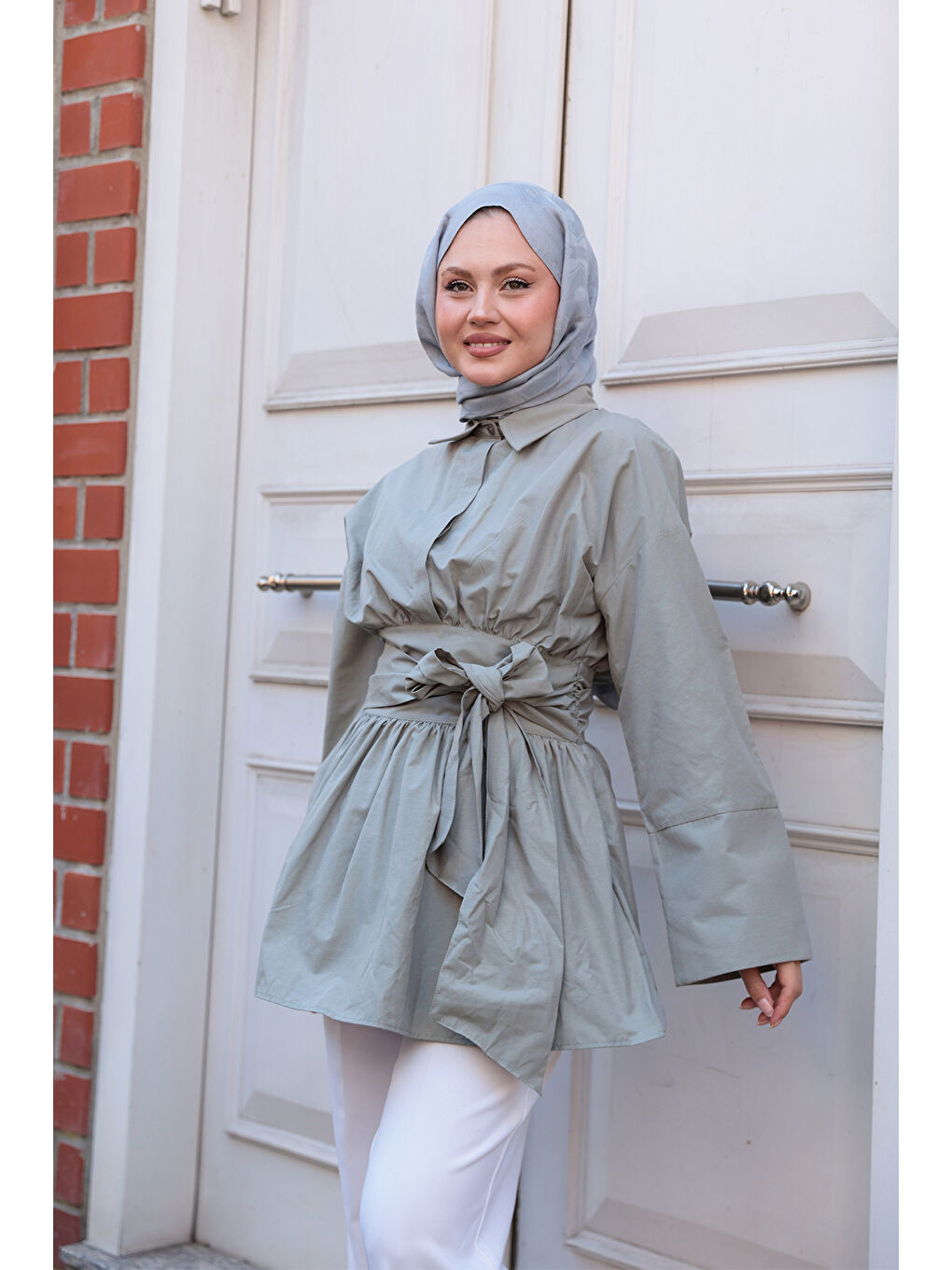 Kadın Bali Poplin Gömlek Küf Yeşil-2