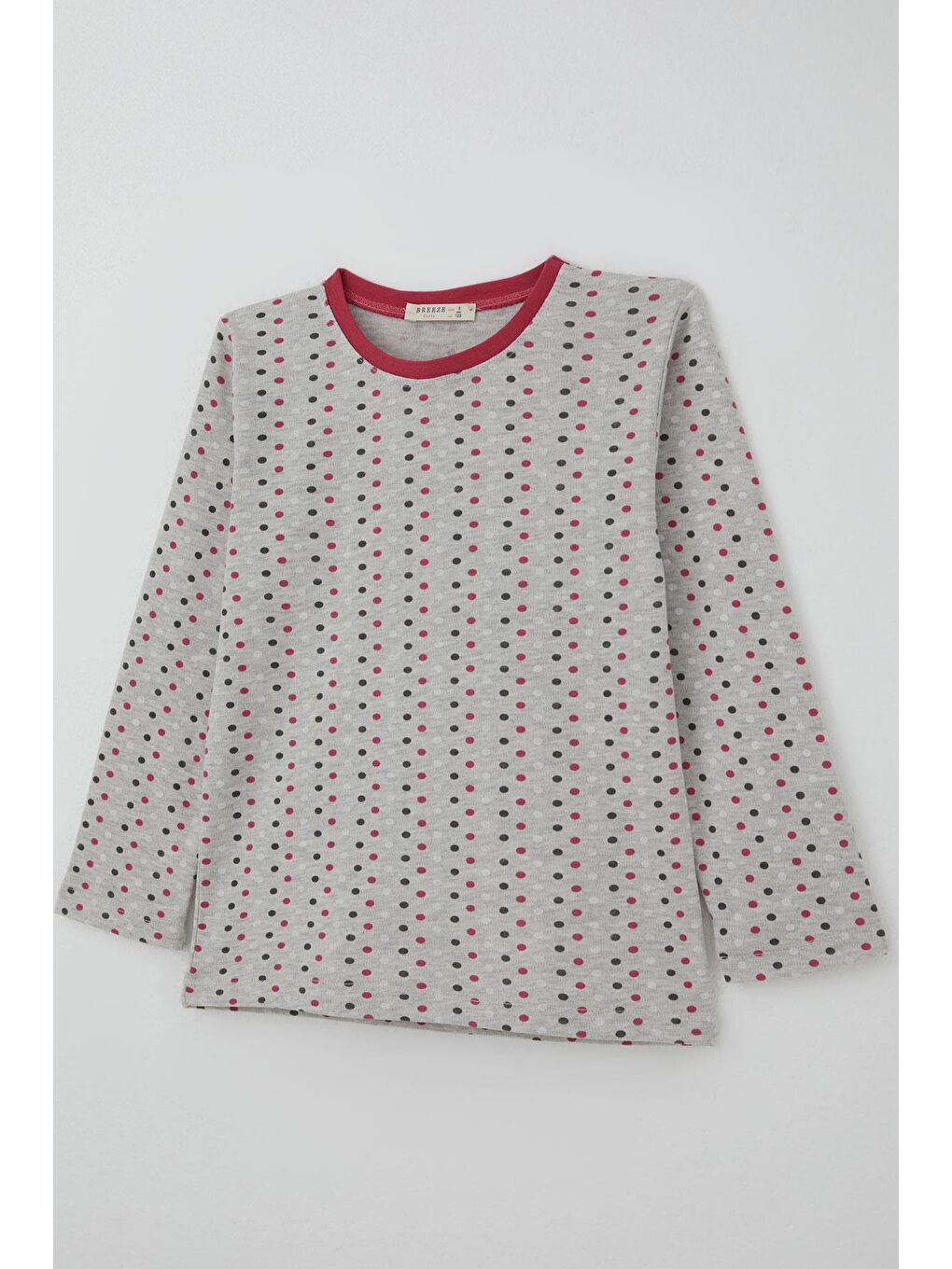 Kız Çocuk Pijama Takımı Renkli Puantiye Desenli Açık Gri Melanj (4-8 Yaş)-5