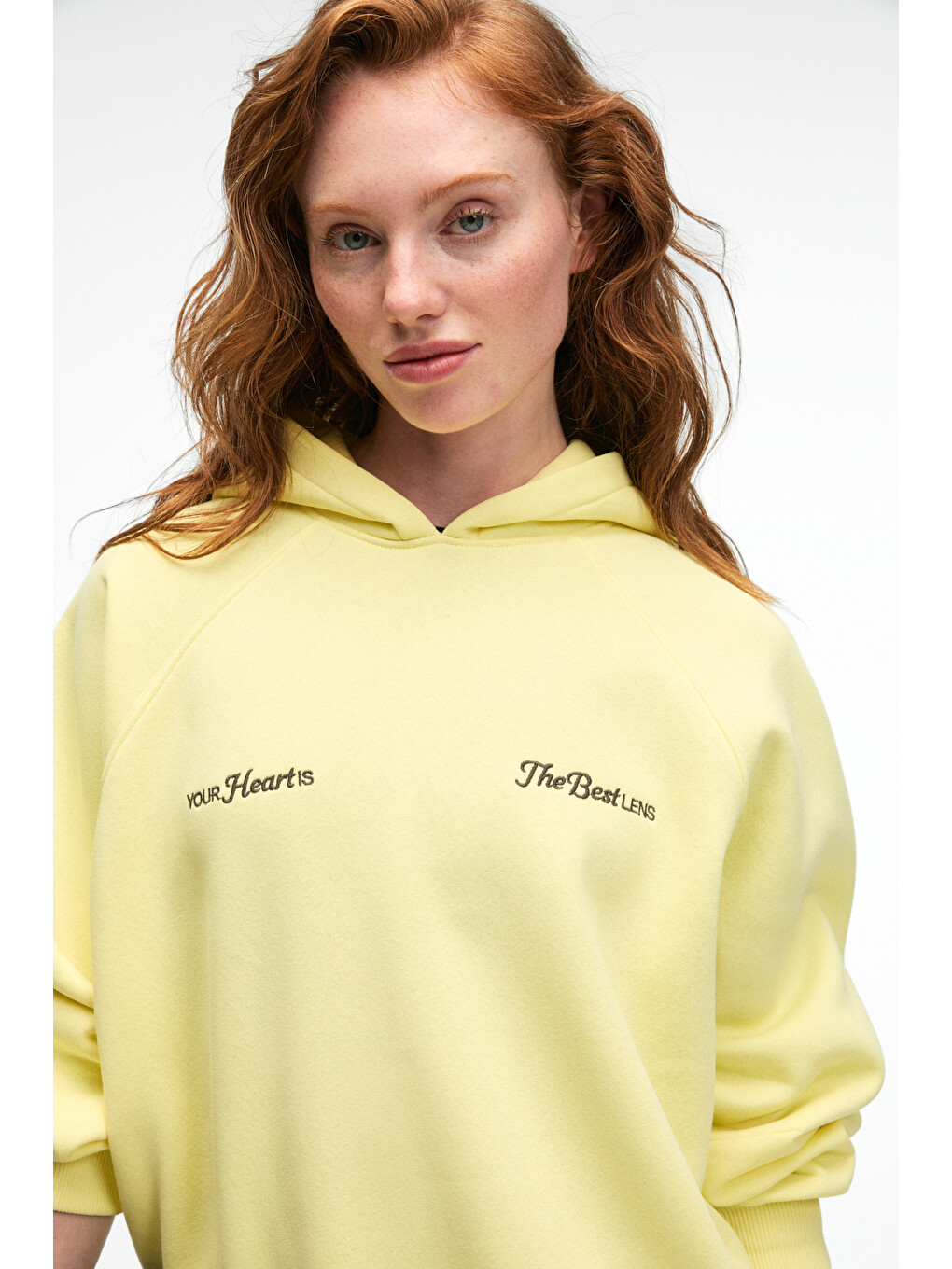 Orınque Kadın Kapüşonlu Baskı Ve Nakış Detaylı Oversize Sarı Sweatshirt-6