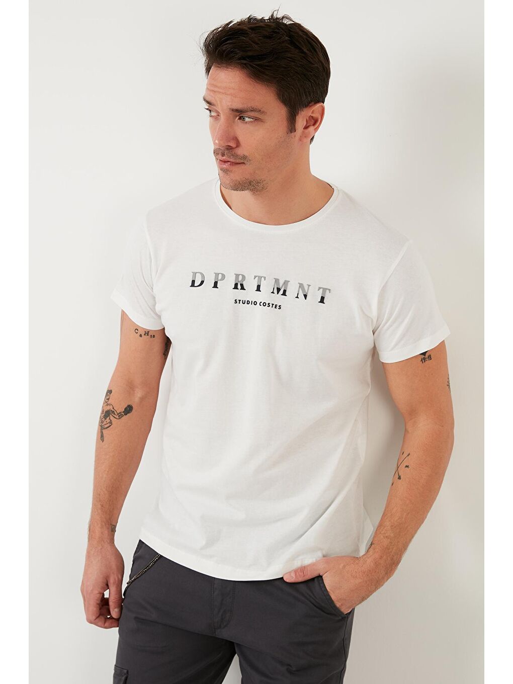 Buratti Beyaz Baskılı Bisiklet Yaka Pamuklu Slim Fit T Shirt 541DPRTMNT24 - 1