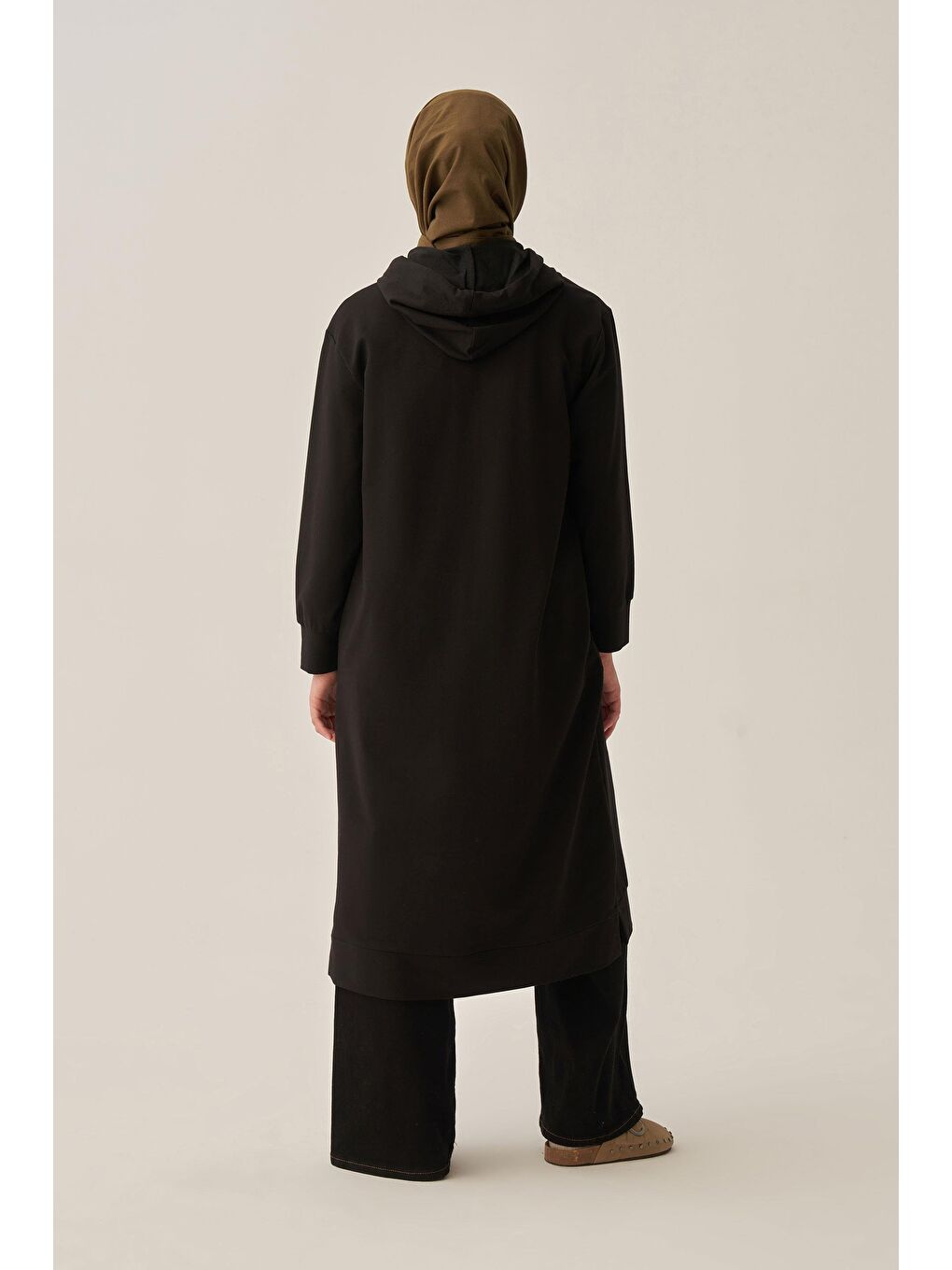 Siyah-Kuşgözlü Kapüşonlu Cepli Sweat Tunik-2